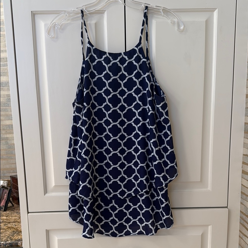 Navy and White Patterned Tank Top